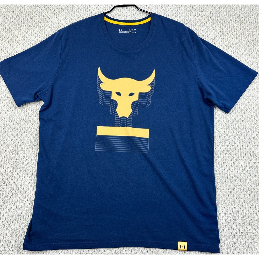Under Armour T Shirt Mens XL Navy Loose Heatgear Project Rock Above The Bar Logo